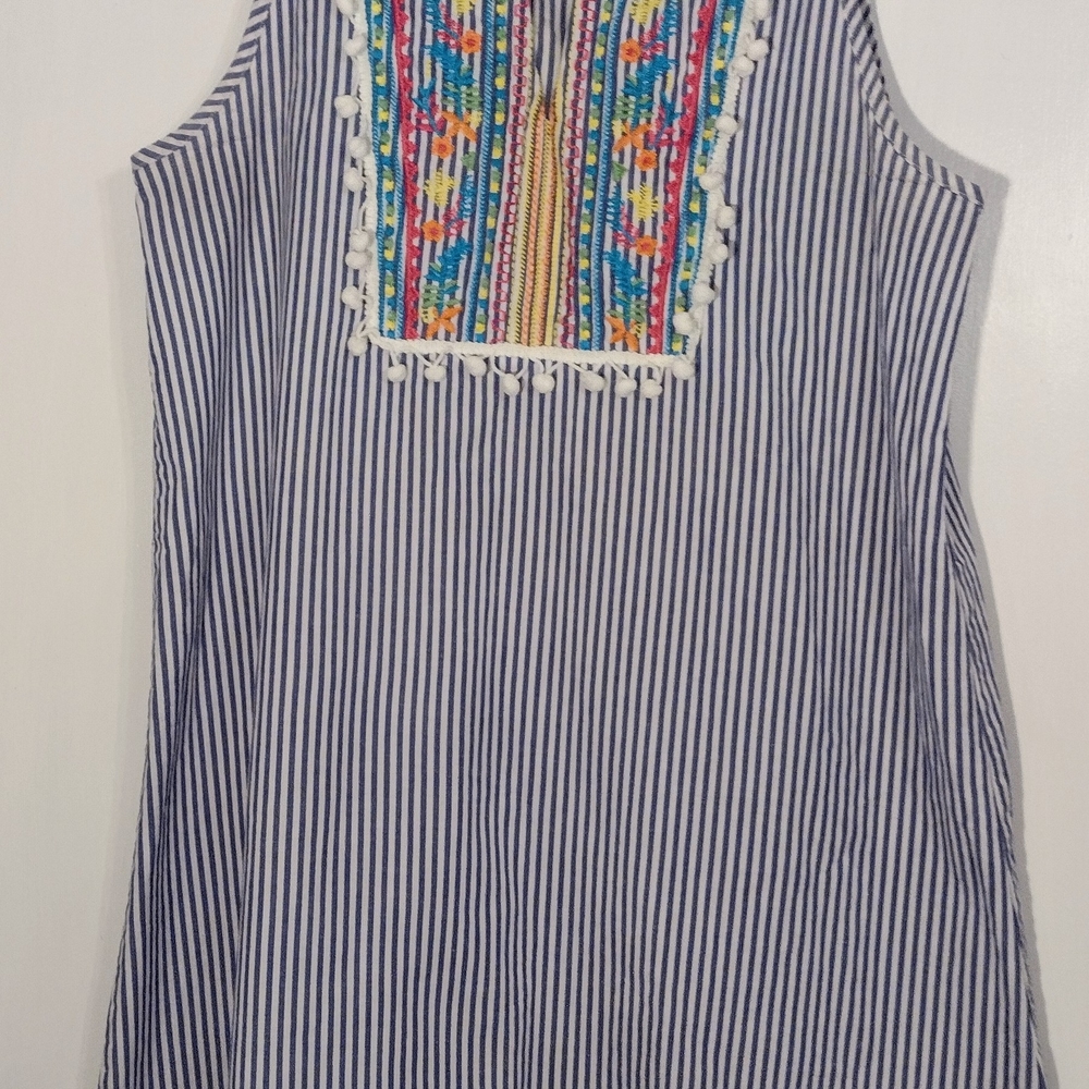 Striped Sleeveless Dress with Embroidered Detail